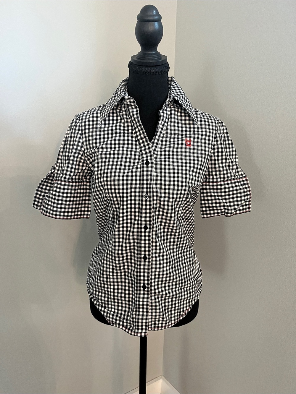 Cruel Girl Black and White Gingham Short Sleeve Button-Up Shirt